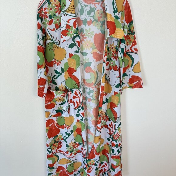 House Dress MuMu Maxi 1970 Pockets Groovy Poly Vintage Floral Print Long Sleeve - Picture 9 of 12